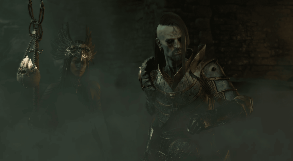 Diablo 4 Necromancer standing beside a story character