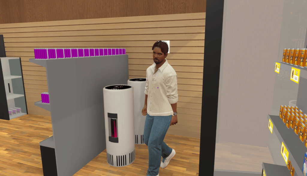 Customer walking past two auto cleansers