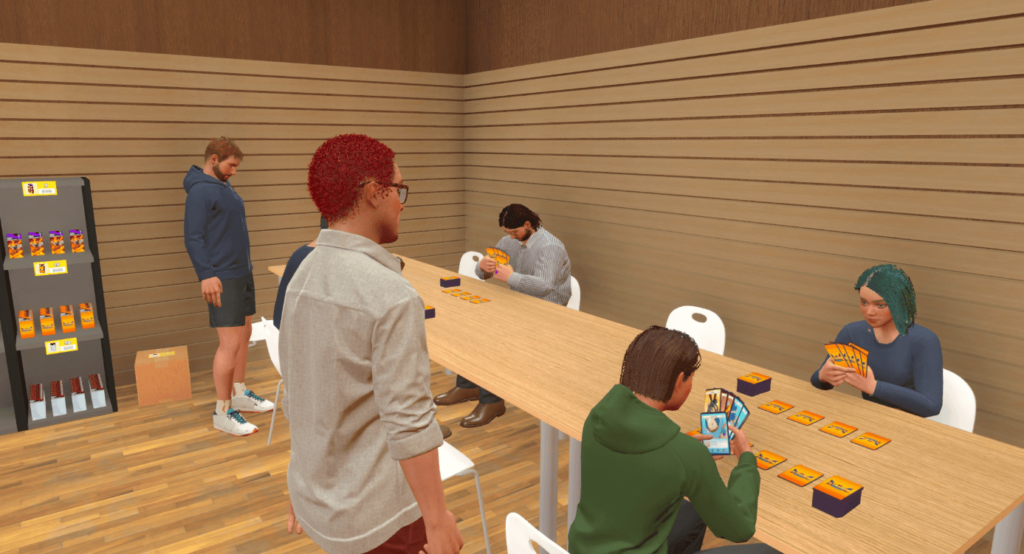 TCG Card Shop SImulator play tables being used by people