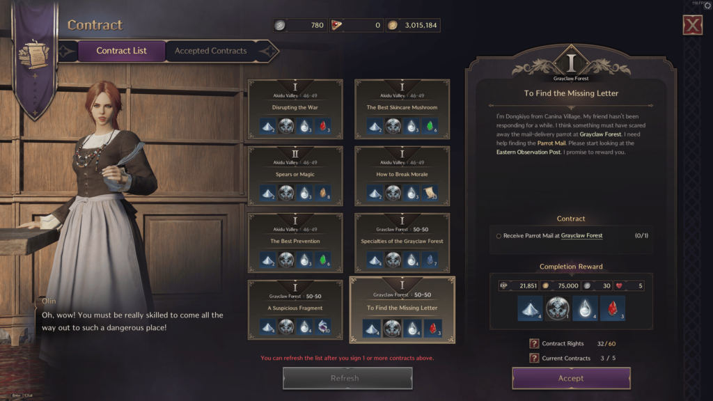 Contracts/daily quests interface