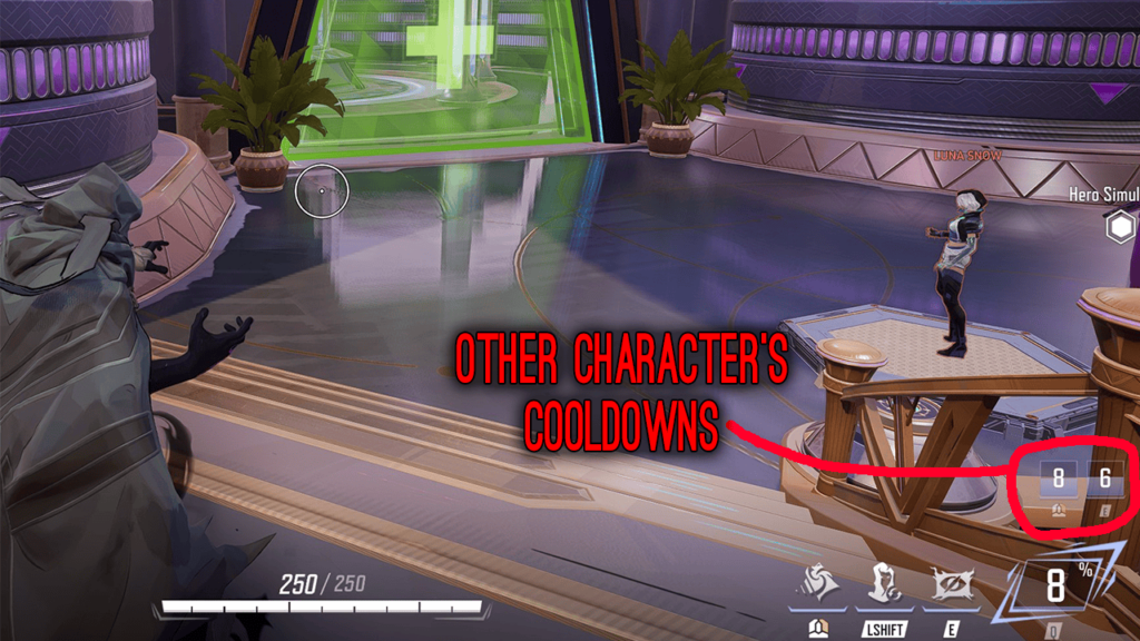 An example showing the cooldowns of Dagger while currently playing as Cloak