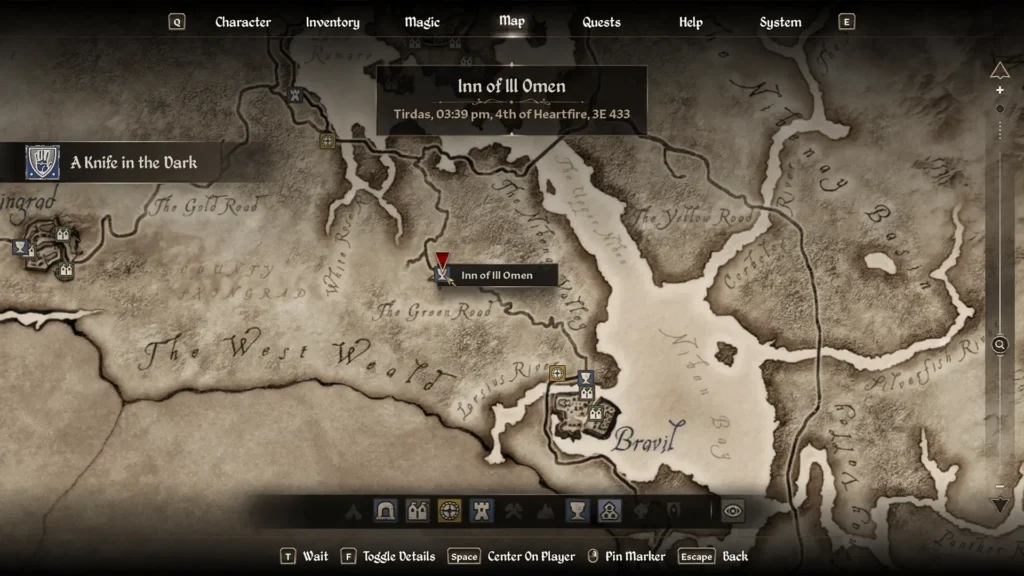 Map of Oblivion Remastered showing the Inn of Ill Omen