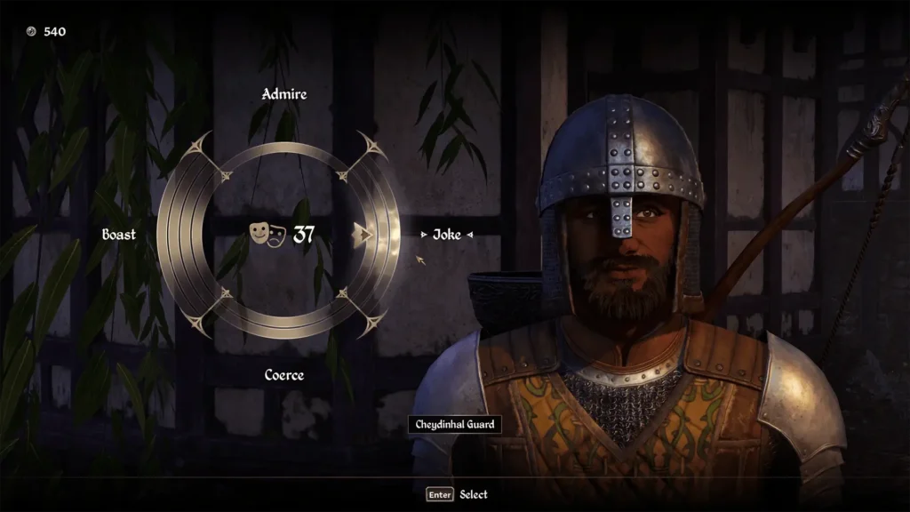 A Cheydinhal guard smiling while I hover over the "Joke" option