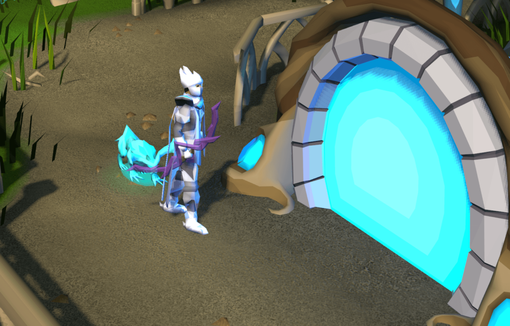 Wearing full crystal armor and a Bow of Faerdhinen in Old School RuneScape