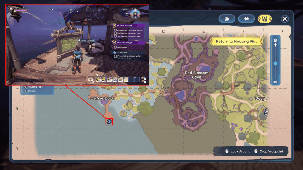 Map with the De Mer Dock stable location highlighted