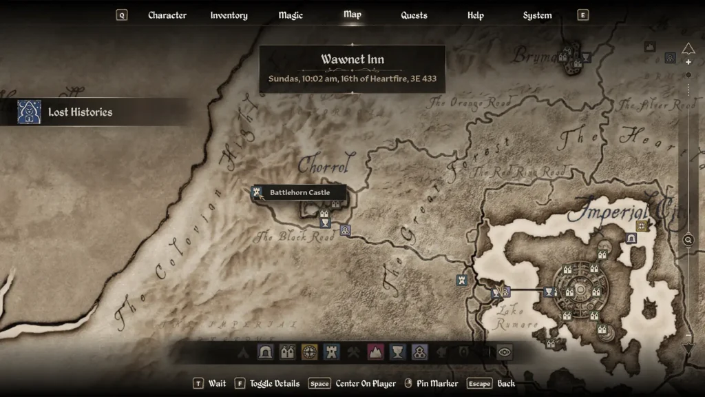 Oblivion Remastered map with Battlehorn Castle's location