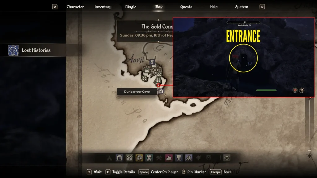 Oblivion Remastered map with Dunbarrow Cove's location + entrance