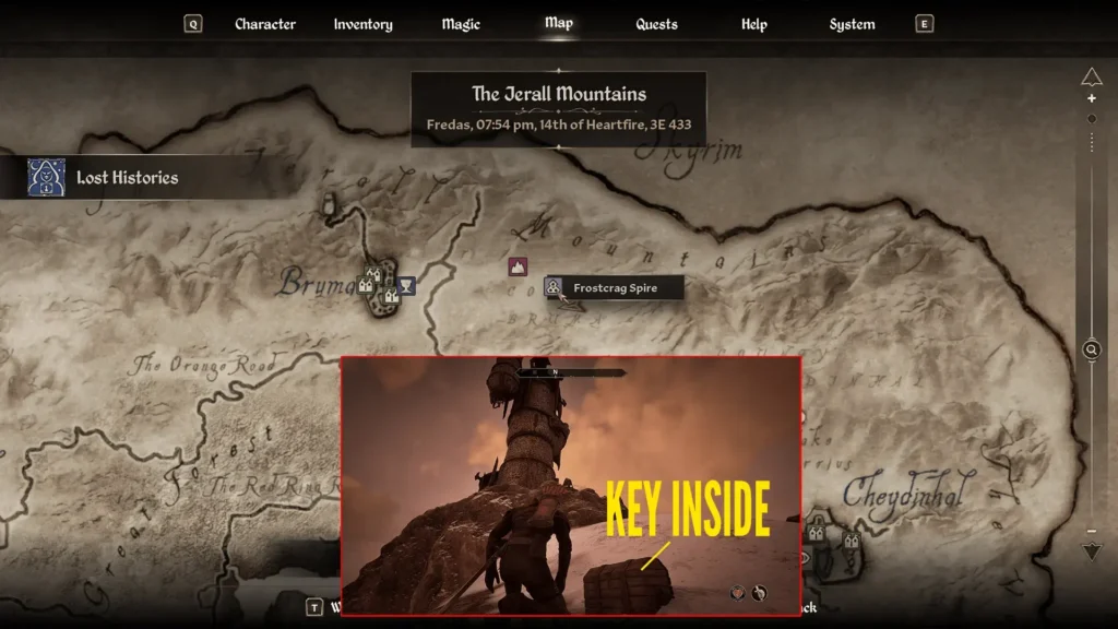 Oblivion Remastered map with Frostcrag Spire's location + chest with key