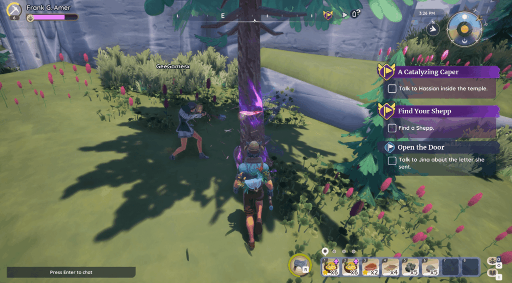 Helping another player chop a flow tree