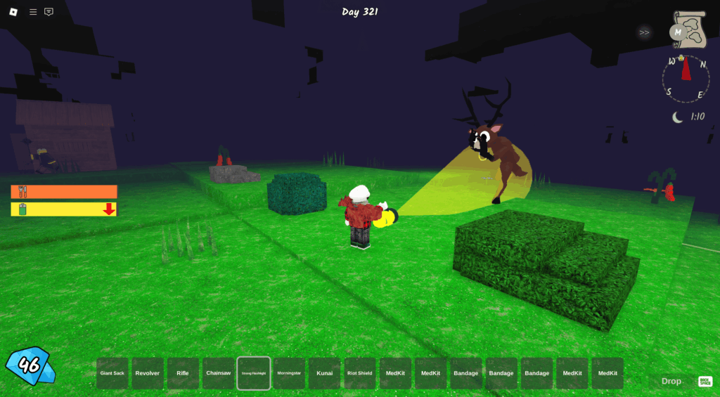 Stunning the deer monster with a strong flashlight