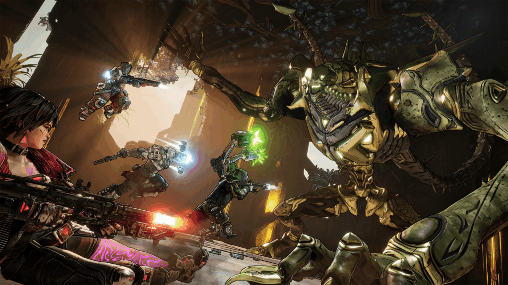 The vault hunters fighting a vault boss