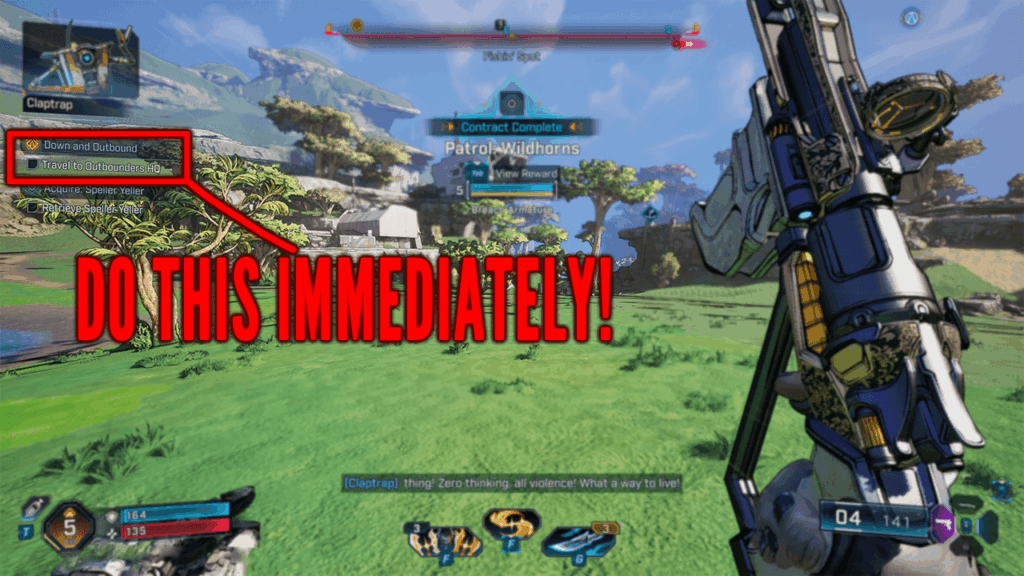 Gameplay screenshot of Borderlands 4 with the required quest highlighted