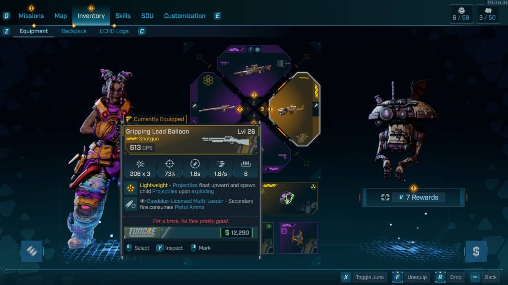 Borderlands 4 Lead Balloon legendary shotgun stat spread