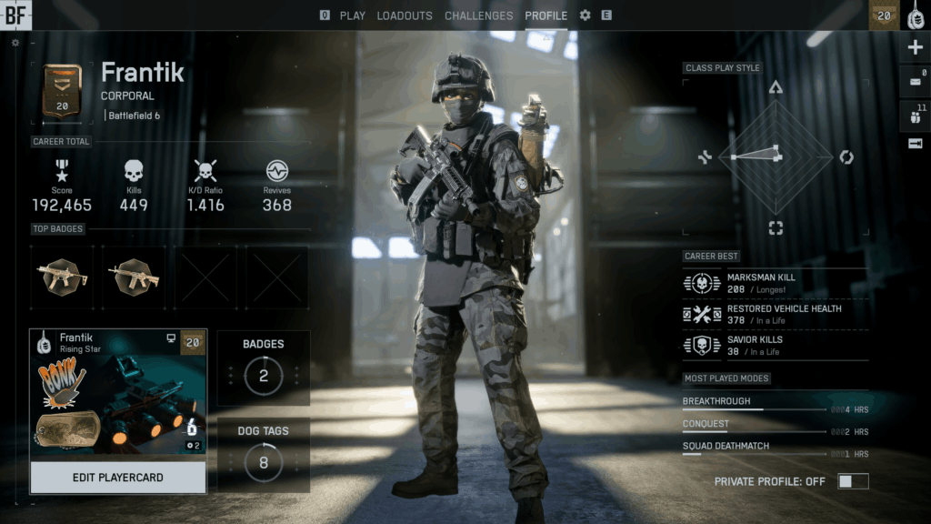 My Battlefield 6 profile as of writing this