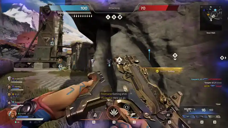 Animated example of killing an enemy and reviving a teammate immediately after