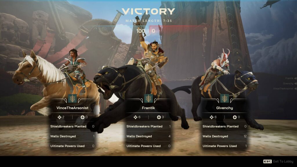 Post-match screen of that 7-minute match