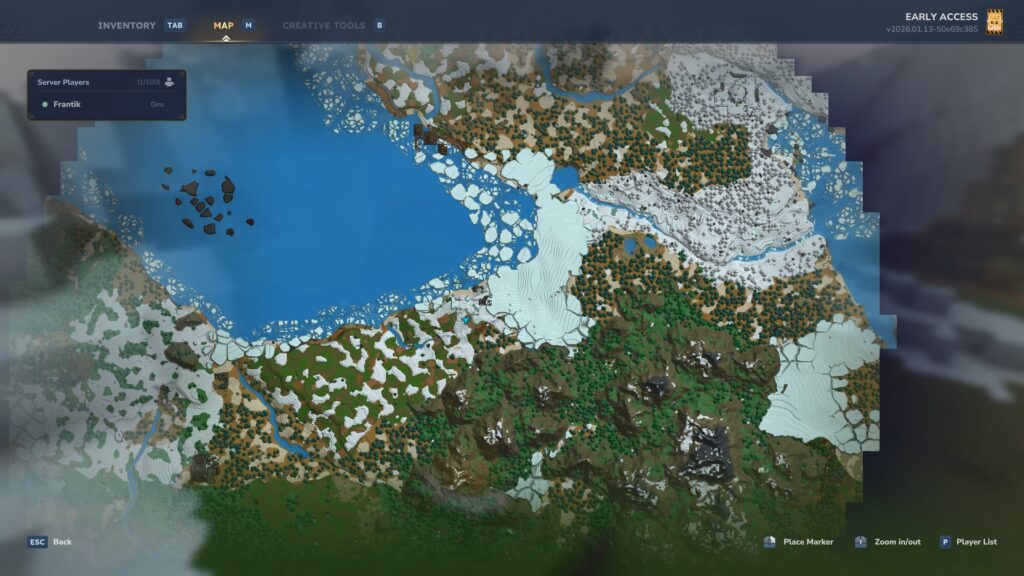Hytale map showing the ice and snow biomes