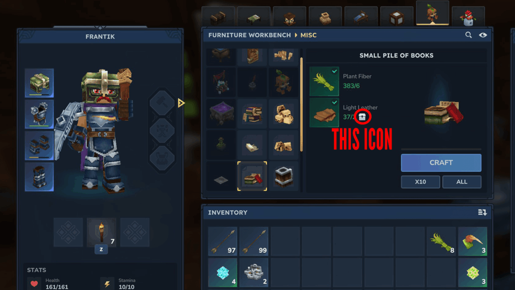 Example of the chest icon in a workbench