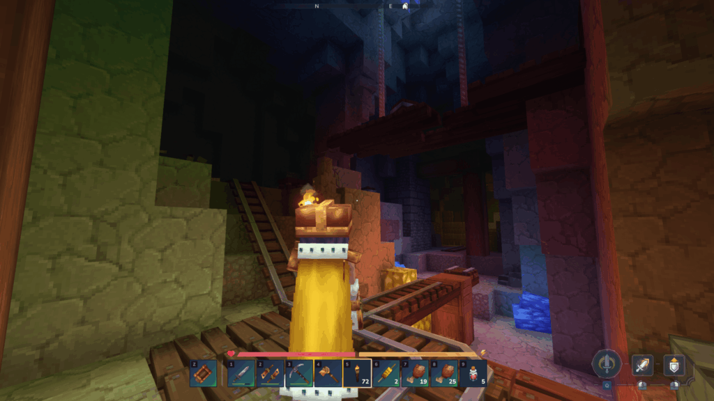 Exploring an underground mine in Hytale