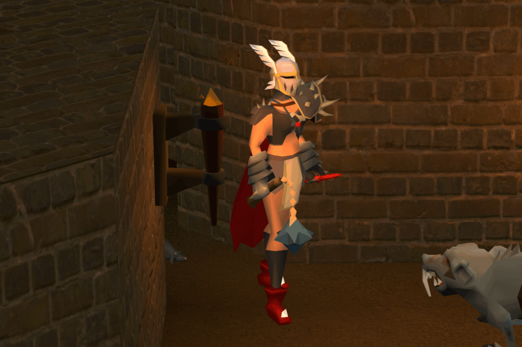 My high level character holding a bone mace