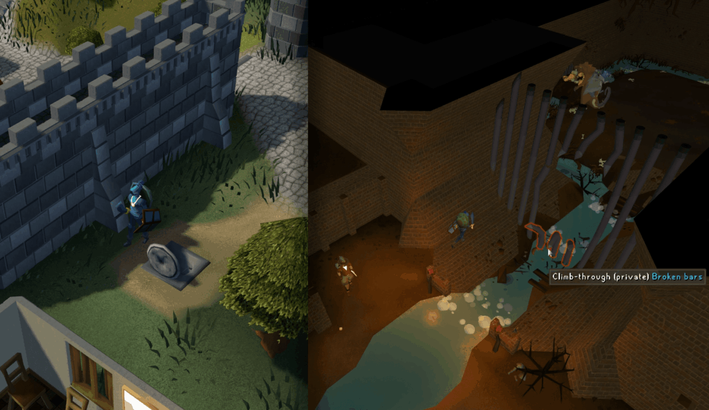 The manhole in Varrock and the entrance to Scurrius' arena