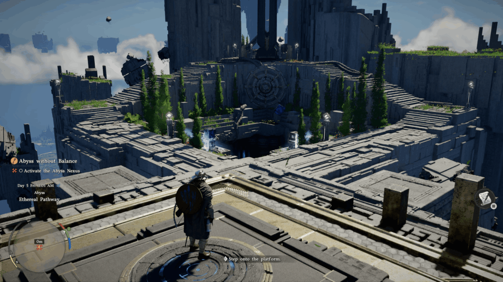 Stepping on the platform to activate the puzzle