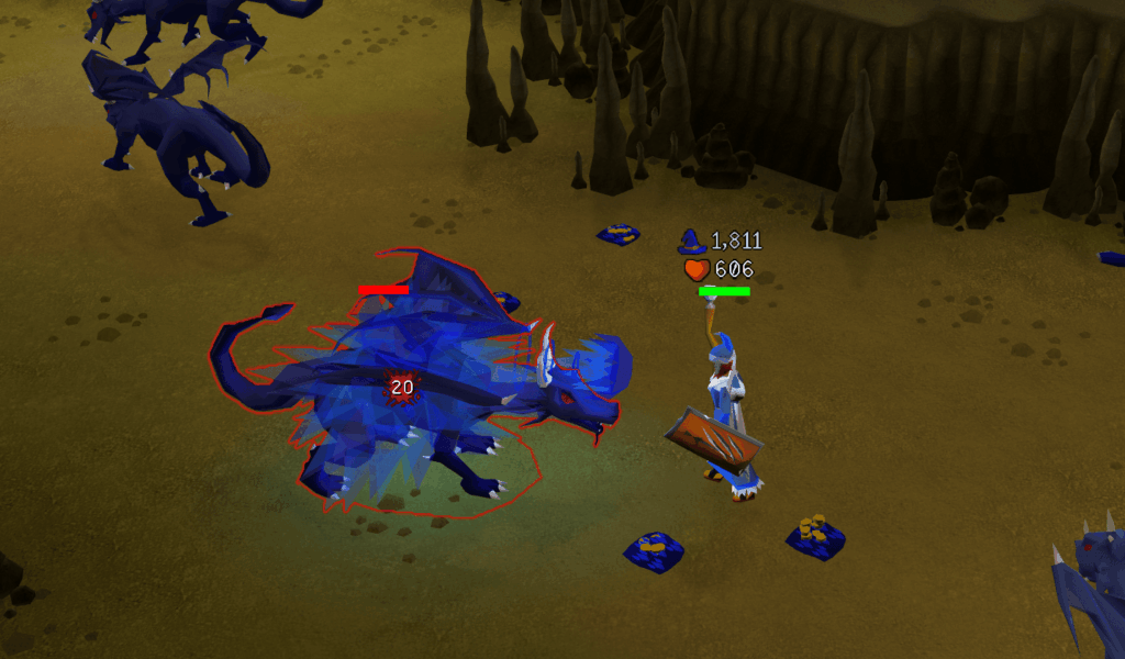Fighting a blue dragon in OSRS Demonic Pacts league