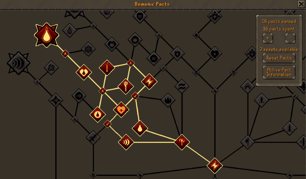 My current Demonic Pacts tree in OSRS