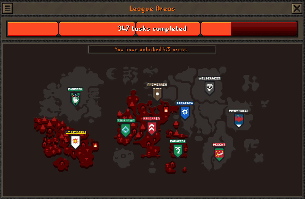 My current area choices in OSRS' League mode