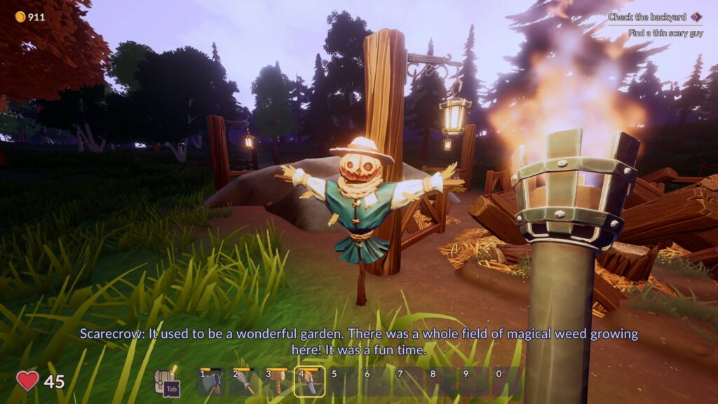Talking to the Scarecrow in Ale & Tale Tavern