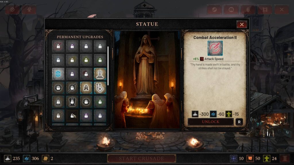 The Statue meta-progression system of Arms of God