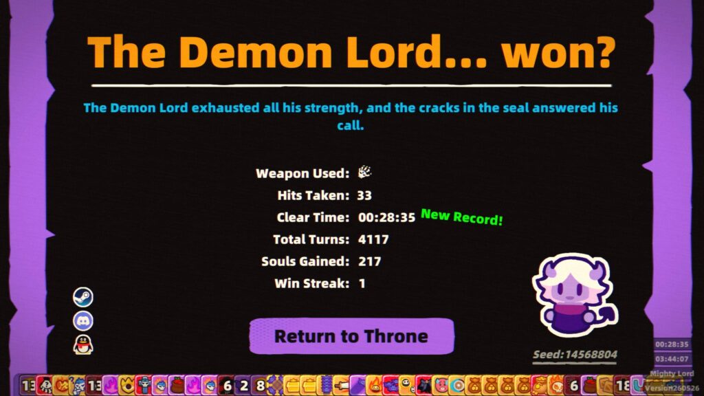 Demon Lord: Just a Block's win screen
