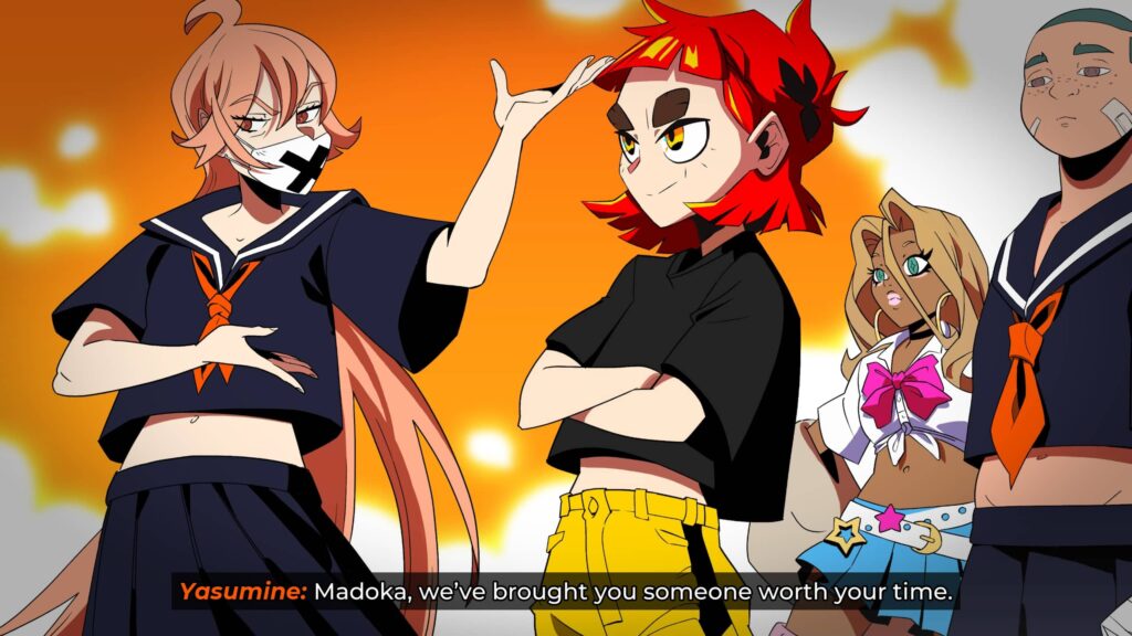 Denshattack's protagonist with other side characters in a cutscene
