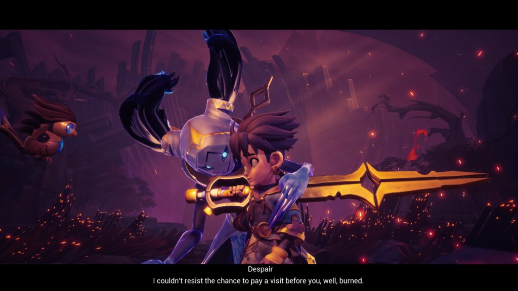 A cutscene in Duskfade featuring Zirian and Despair