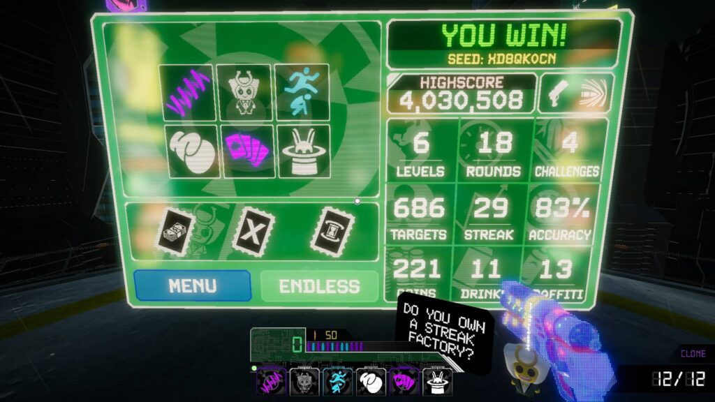 An example of a win screen in Lucky Shot