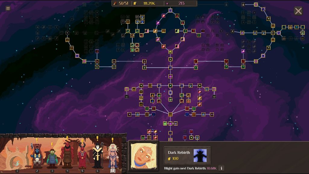 The skill tree in Orc Incremental