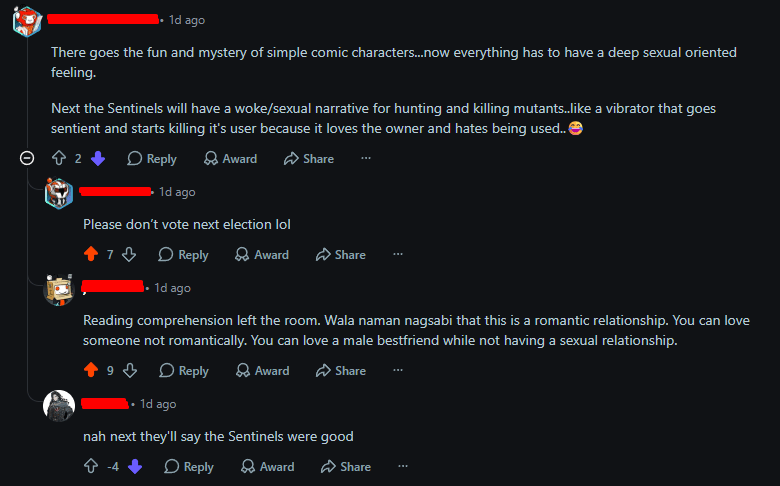 Reddit comments from the thread in question